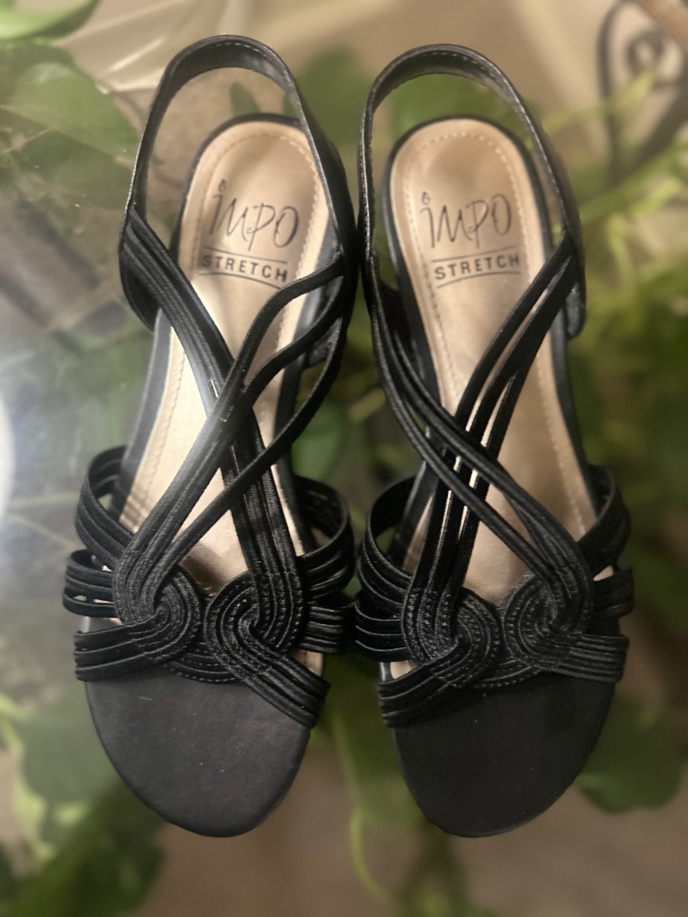 Impo Stretch Black Strappy Comfort Sandals Women’s Heels